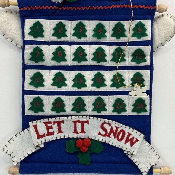 Vintage Snowman Let It Snow Advent Calendar Wall Hanging Christmas Felt Plush - Picture 2 of 11